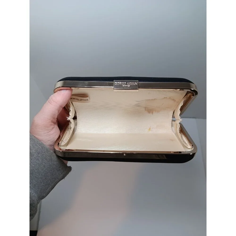 Giorgio Armani Parfums Matte Black Cosmetics Satin Snap Clutch Purse Case